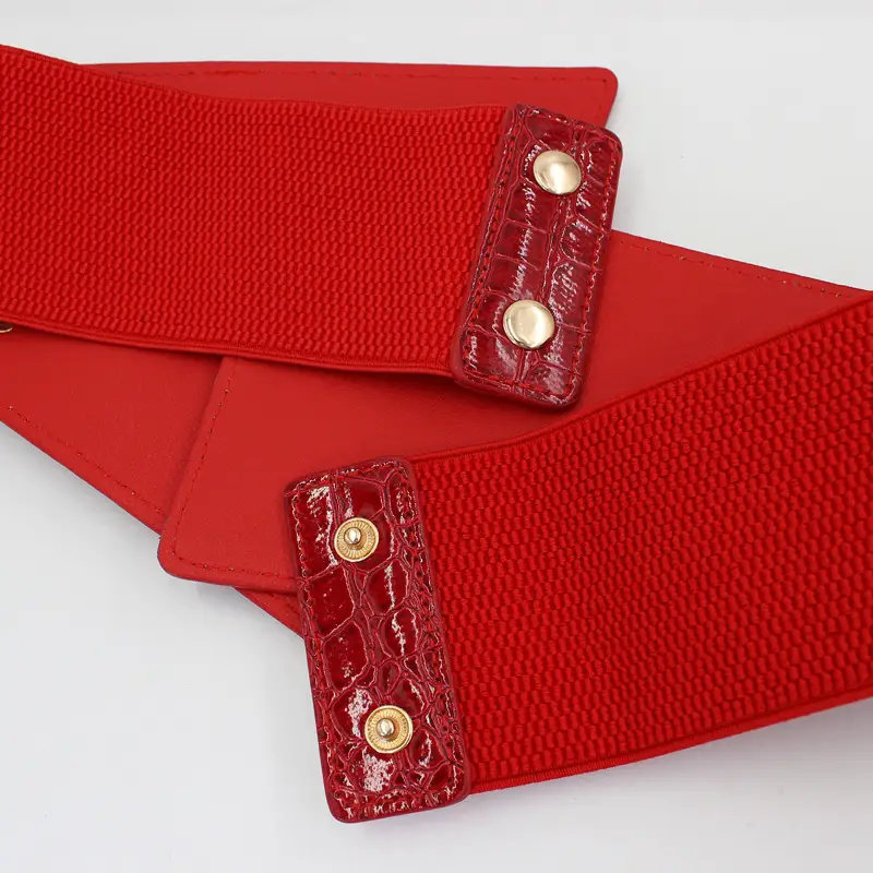 Red Stone Pattern Double Pin Buckle Wide Waist Belt - Image 6