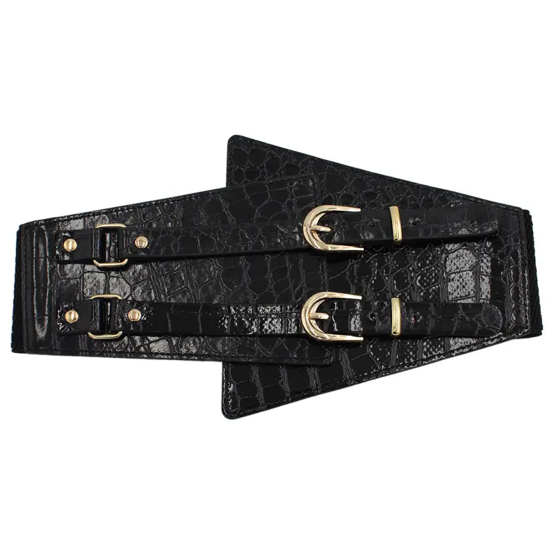 Red Stone Pattern Double Pin Buckle Wide Waist Belt - Image 7