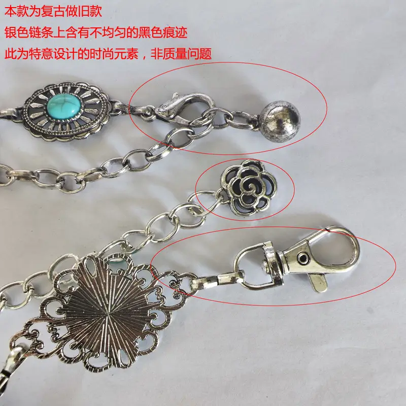 Vintage Silver Metal Waist Chain with Turquoise Stones - Image 9