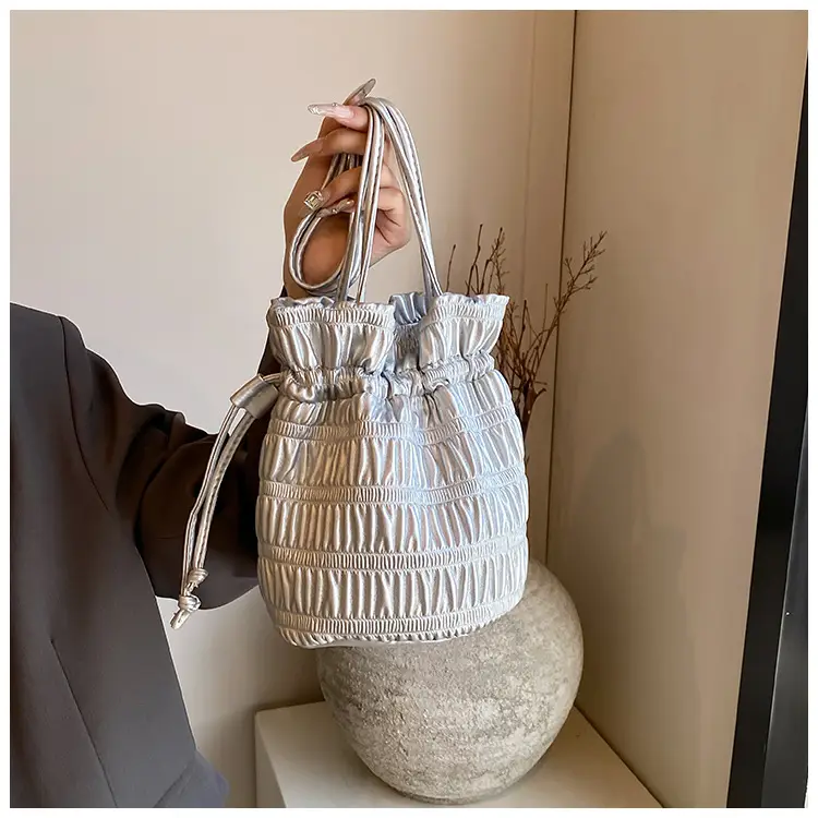 Silver Drawstring Bucket Bag for Women — feature 10