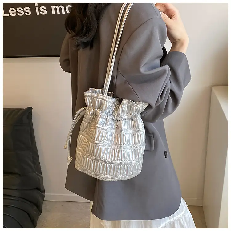 Silver Drawstring Bucket Bag for Women — feature 11
