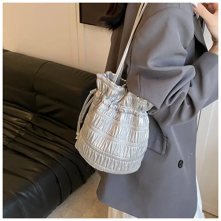 Silver Drawstring Bucket Bag for Women — feature 12