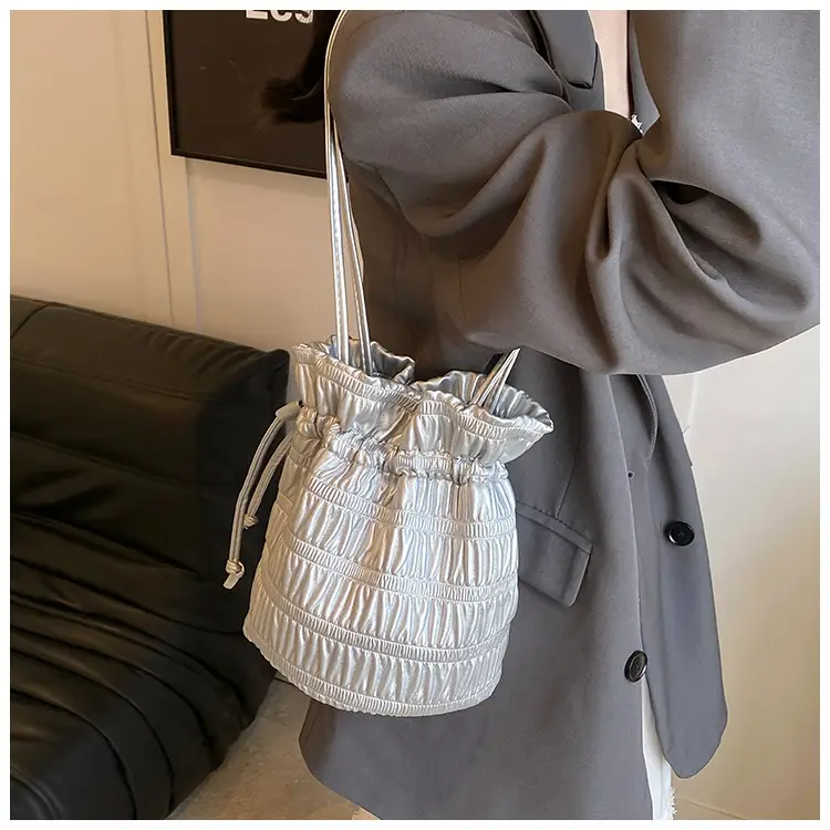 Silver Drawstring Bucket Bag for Women — feature 13