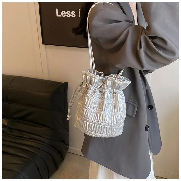 Silver Drawstring Bucket Bag for Women — feature 14