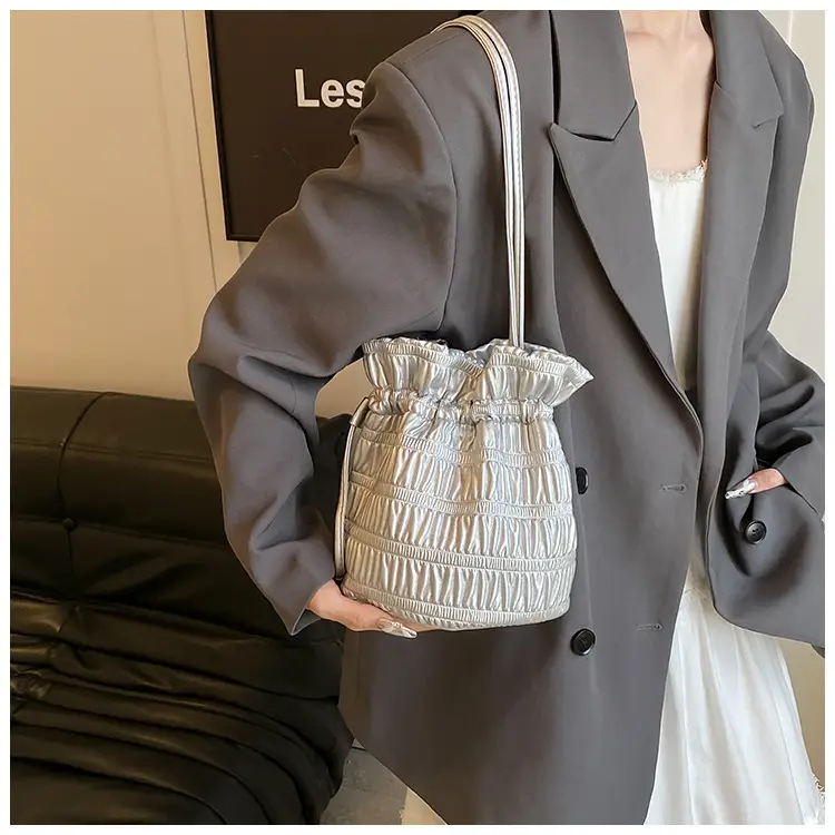 Silver Drawstring Bucket Bag for Women — feature 15