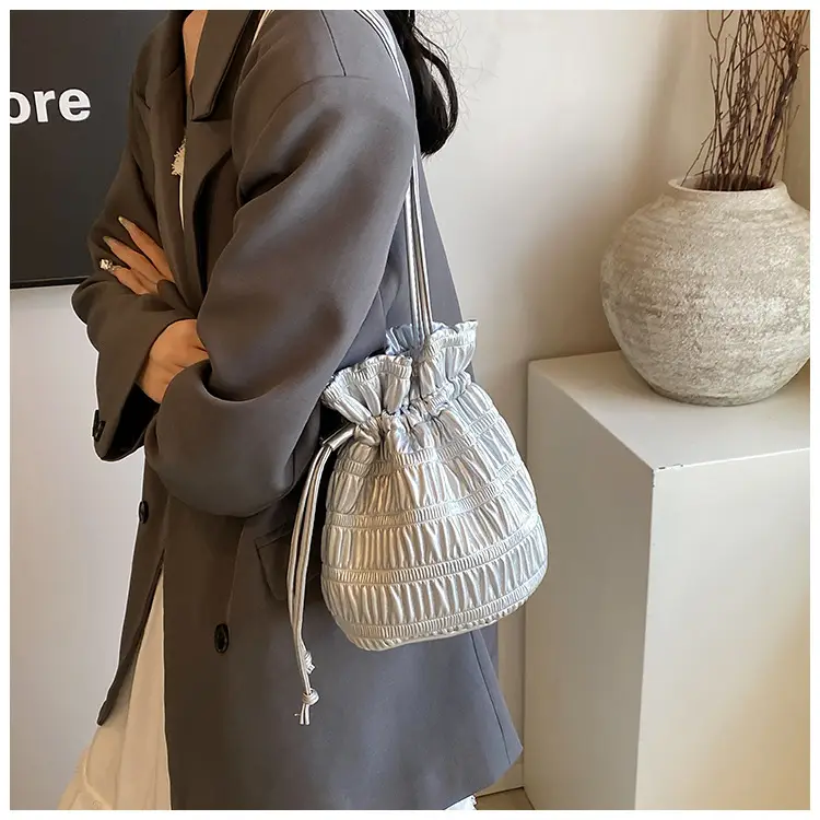 Silver Drawstring Bucket Bag for Women — feature 16