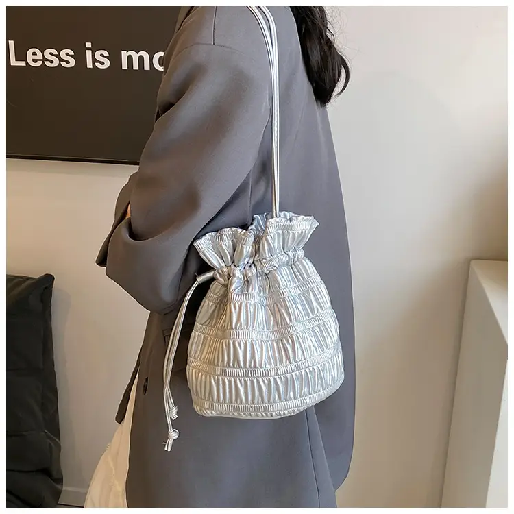 Silver Drawstring Bucket Bag for Women — feature 17