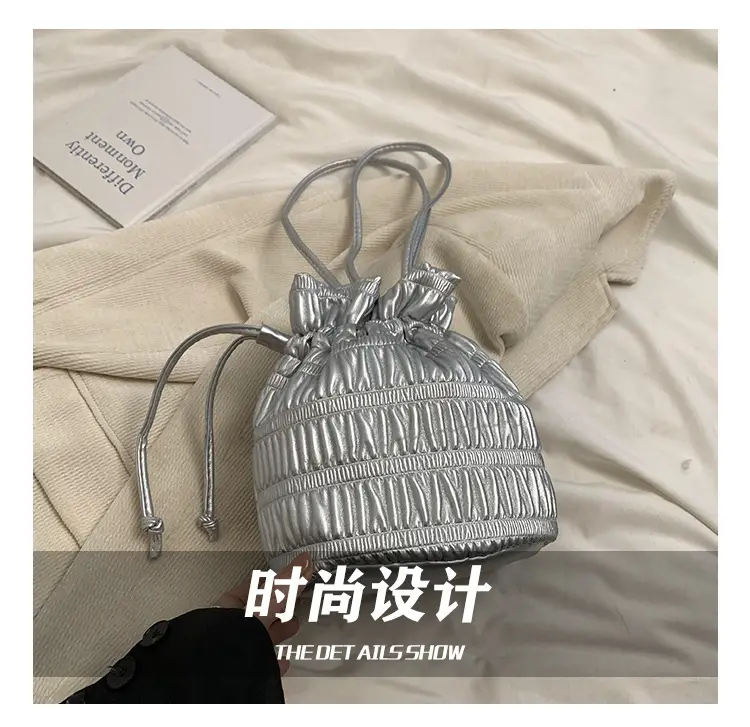 Silver Drawstring Bucket Bag for Women — feature 6