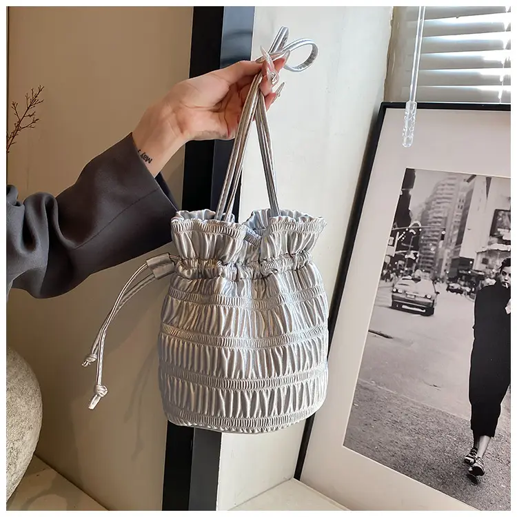 Silver Drawstring Bucket Bag for Women — feature 7