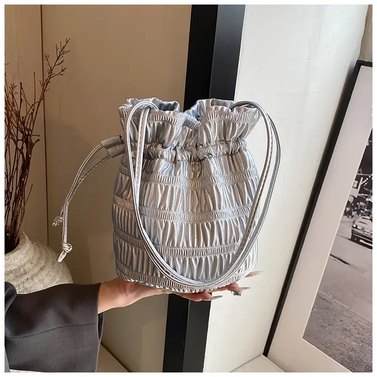 Silver Drawstring Bucket Bag for Women — feature 8