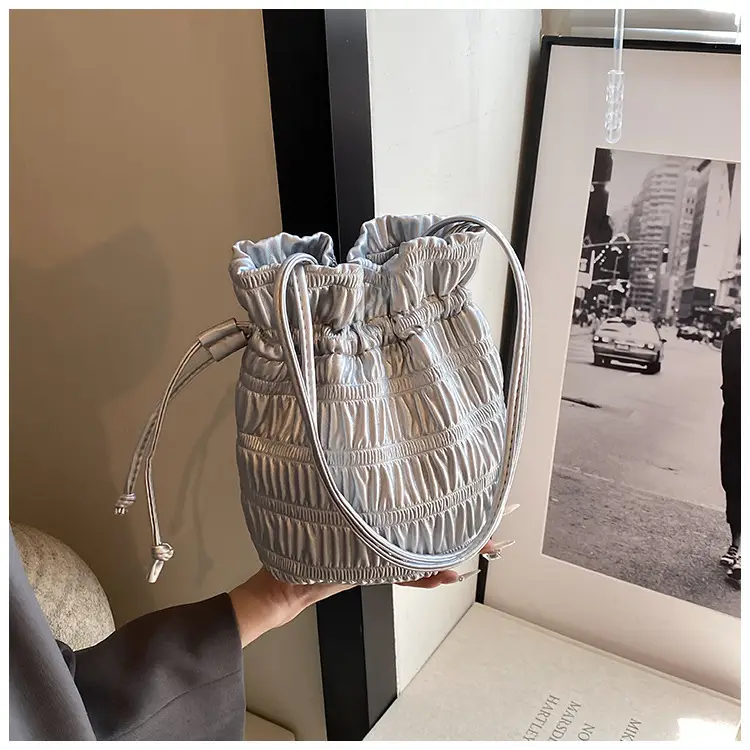 Silver Drawstring Bucket Bag for Women — feature 9