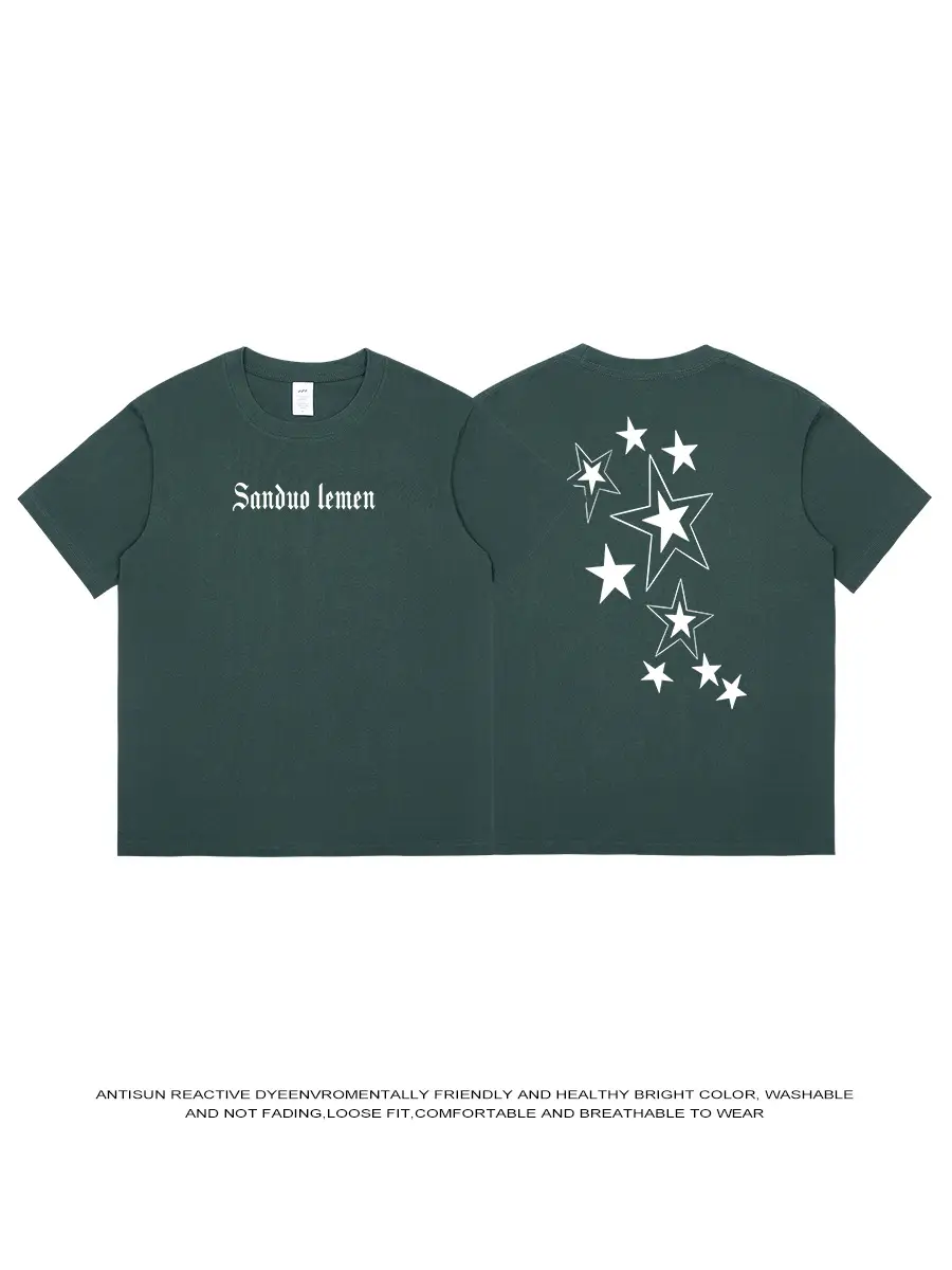 Men's Green Star Print T-Shirt Short Sleeve Cotton - Image 13