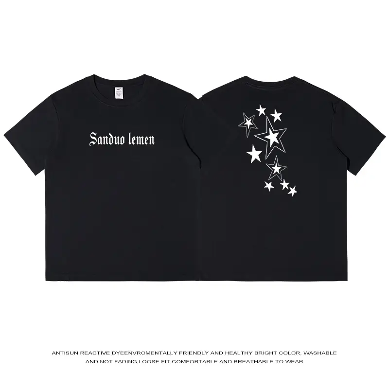 Men's Green Star Print T-Shirt Short Sleeve Cotton - Image 2