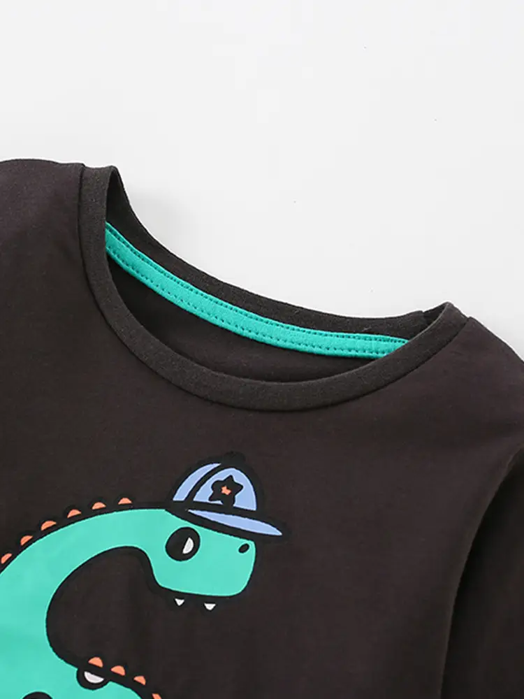 Malwee Boys Dinosaur Long Sleeve T-Shirt Brown - Image 4