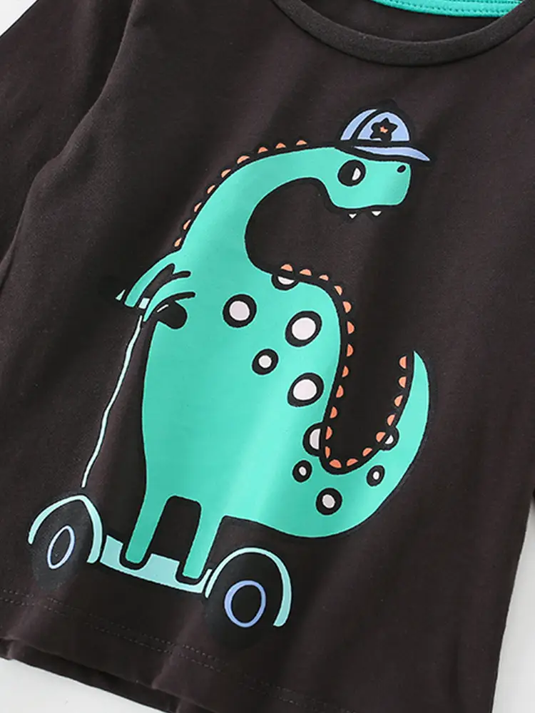 Malwee Boys Dinosaur Long Sleeve T-Shirt Brown - Image 5