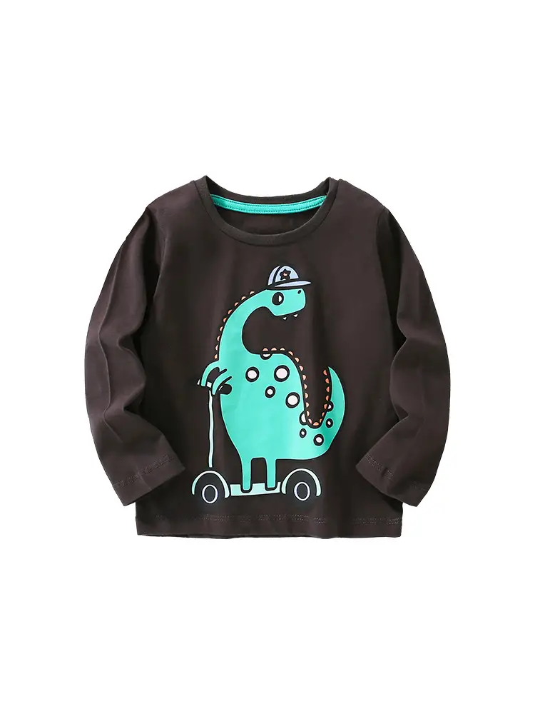 Malwee Boys Dinosaur Long Sleeve T-Shirt Brown - Image 7