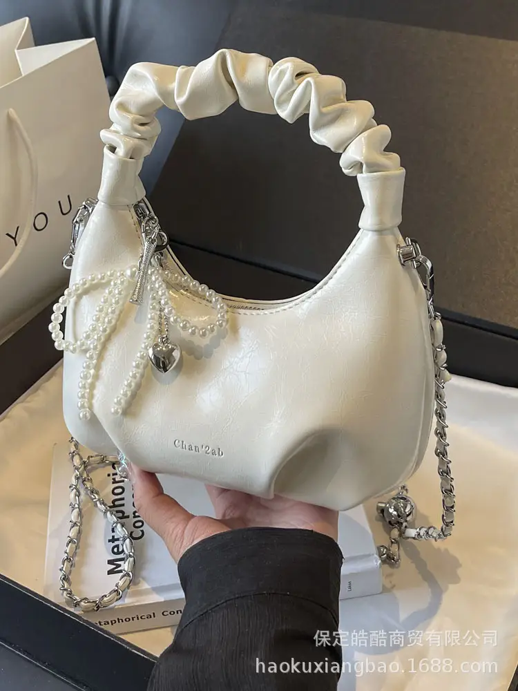Women's 2024 Trendy Red Pearl Bow Shoulder Bag - Image 5