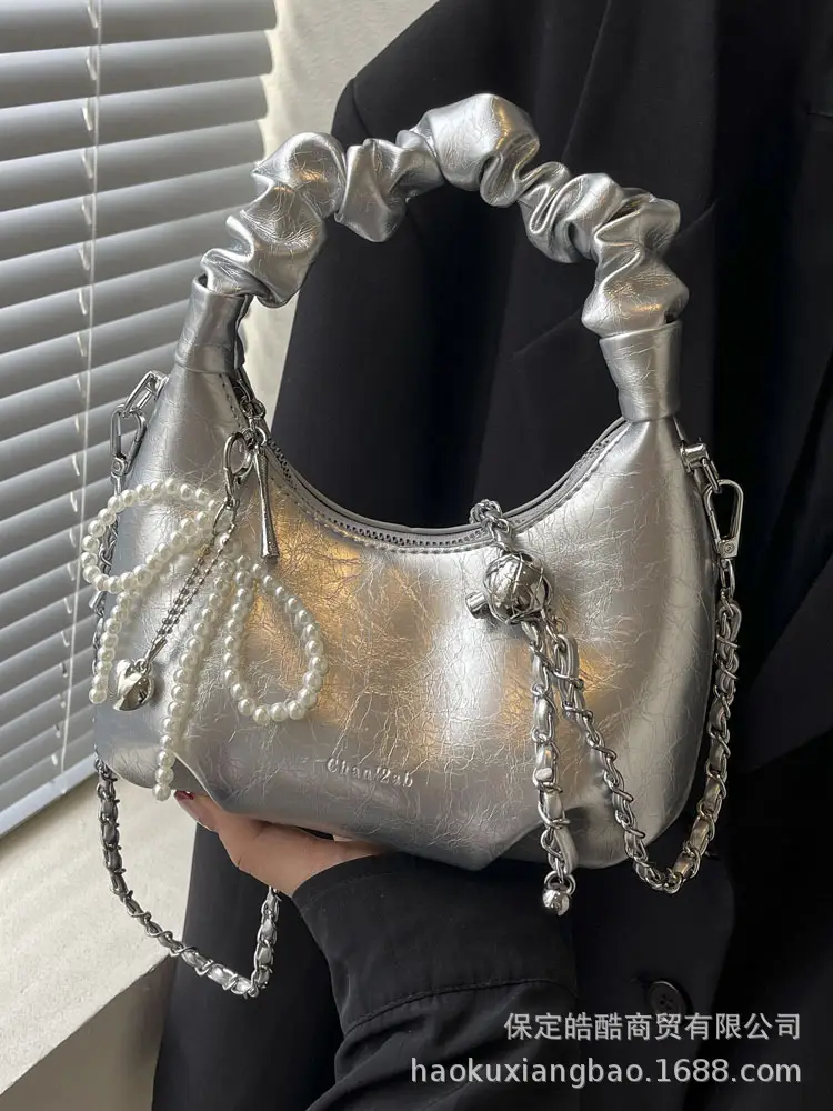 Women's 2024 Trendy Red Pearl Bow Shoulder Bag - Image 7