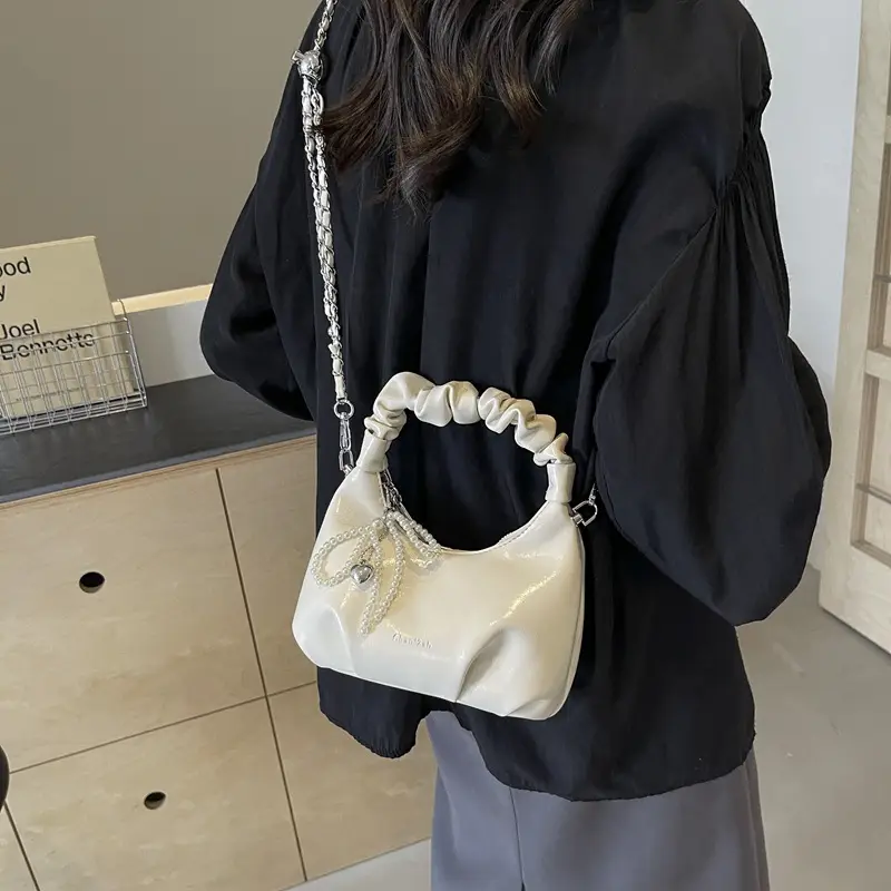 Women's 2024 Trendy Red Pearl Bow Shoulder Bag - Image 2