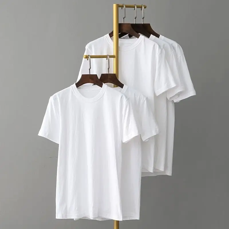 200g cotton small shoulder short sleeve T-shirt men and women with half sleeve solid color black white men's crew neck base generation