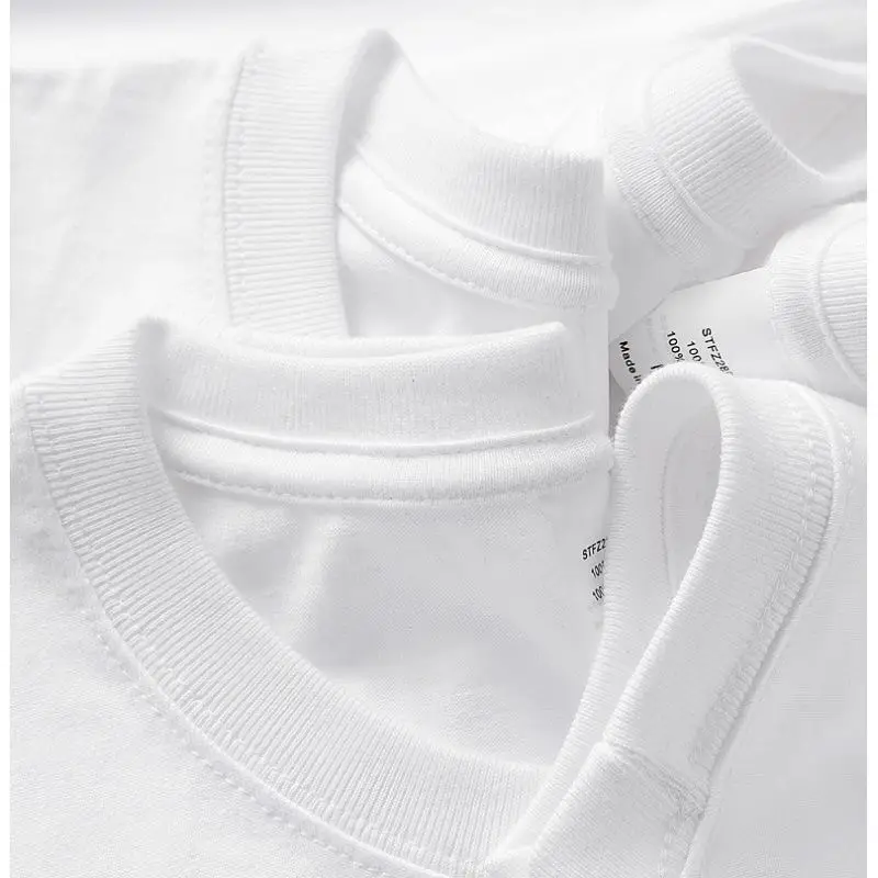 200g cotton small shoulder short sleeve T-shirt men and women with half sleeve solid color black white men's crew neck base generation — feature 14
