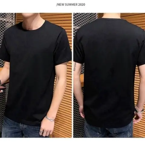 200g cotton small shoulder short sleeve T-shirt men and women with half sleeve solid color black white men's crew neck base generation