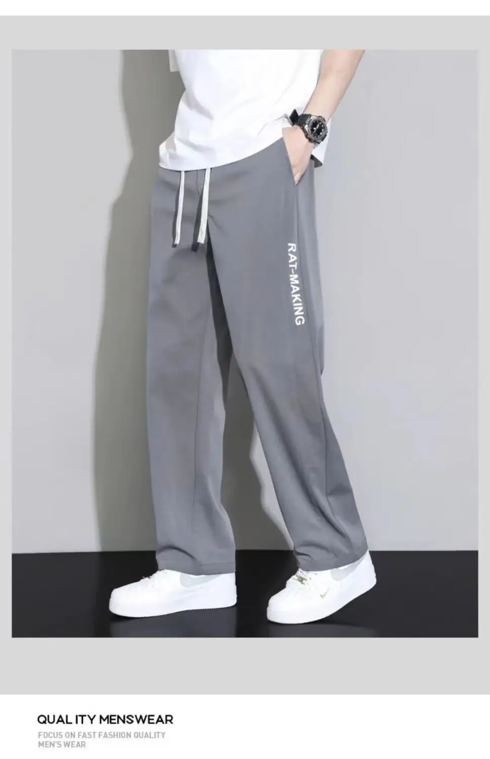 Men Ice Silk Loose Cropped Pants Grey — feature 16