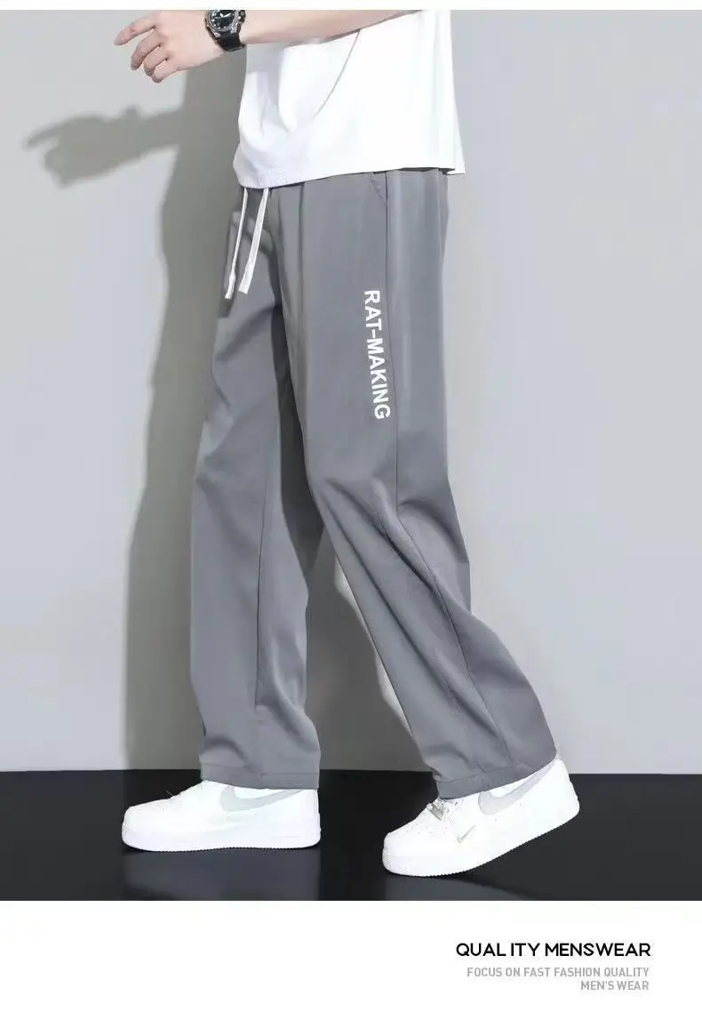 Men Ice Silk Loose Cropped Pants Grey — feature 17