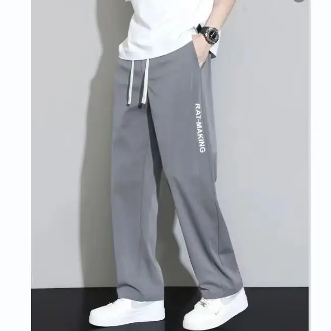 Men Ice Silk Loose Cropped Pants Grey — feature 3