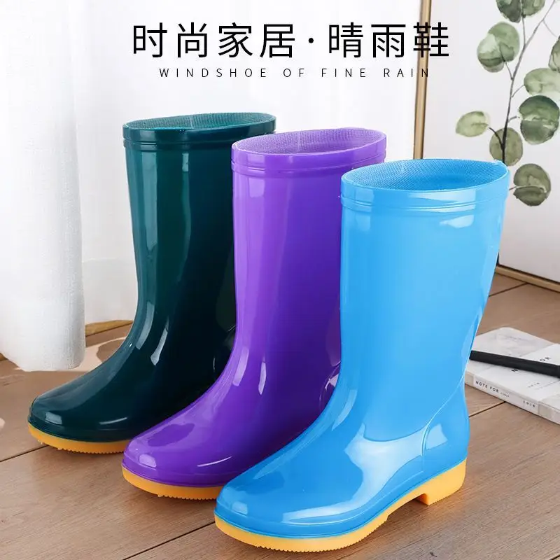 New jelly non-slip waterproof shoes high soft bottom comfortable rain boots adult work treading water rain boots women's summer beef bottom