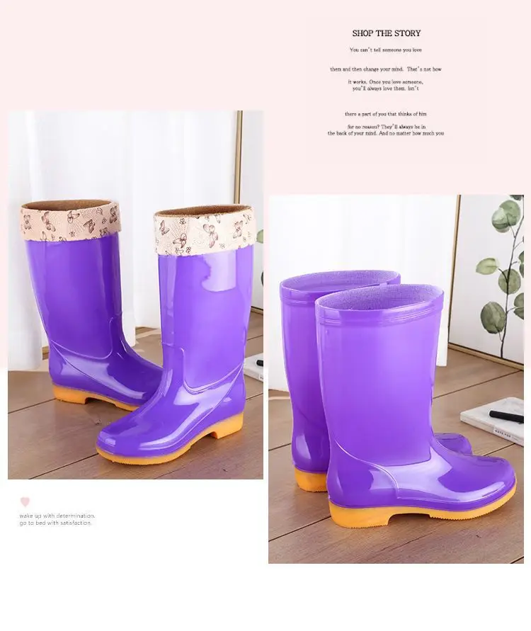 New jelly non-slip waterproof shoes high soft bottom comfortable rain boots adult work treading water rain boots women's summer beef bottom — feature 10