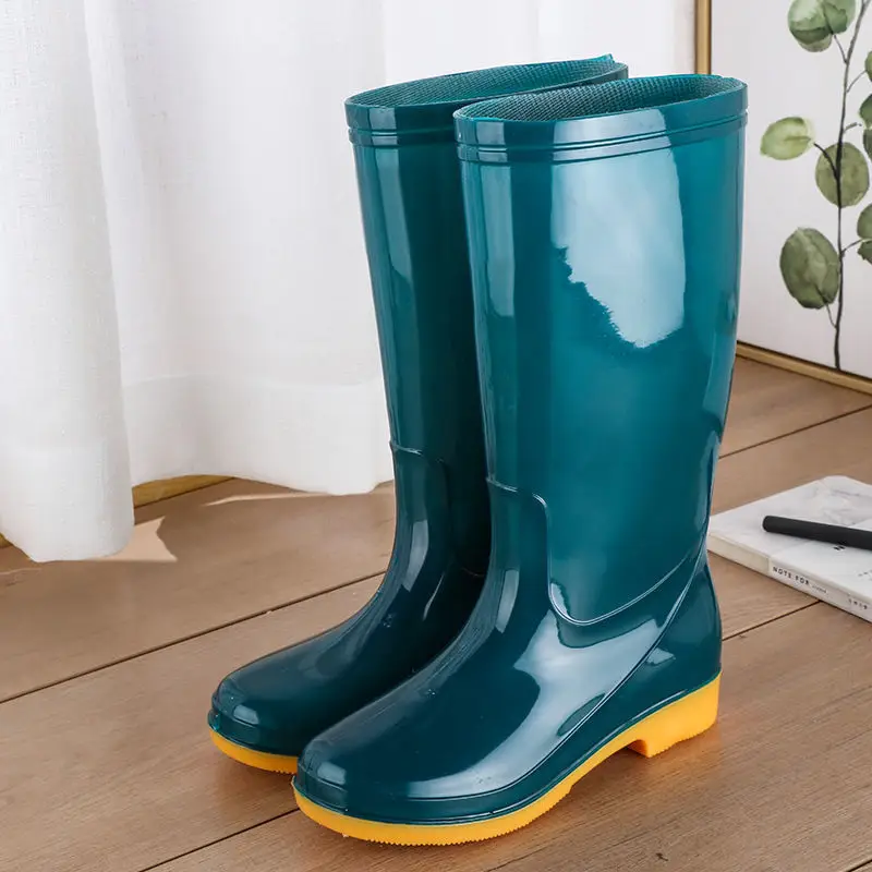 New jelly non-slip waterproof shoes high soft bottom comfortable rain boots adult work treading water rain boots women's summer beef bottom — feature 11