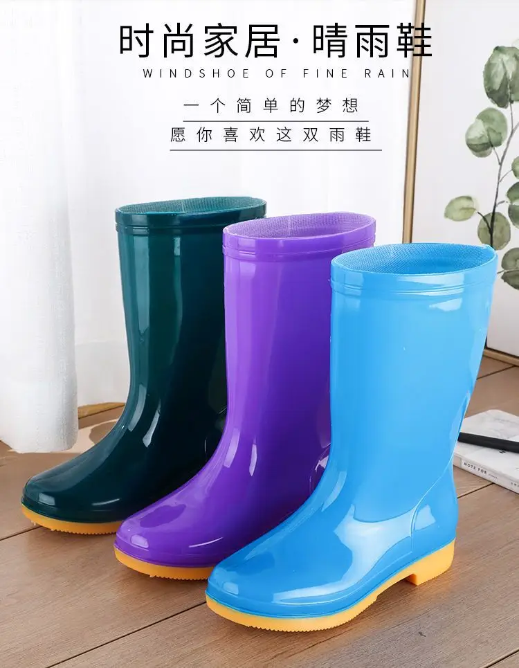 New jelly non-slip waterproof shoes high soft bottom comfortable rain boots adult work treading water rain boots women's summer beef bottom — feature 12