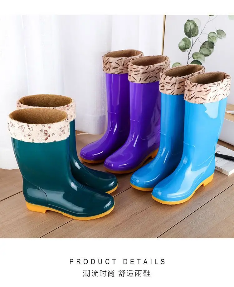 New jelly non-slip waterproof shoes high soft bottom comfortable rain boots adult work treading water rain boots women's summer beef bottom — feature 13