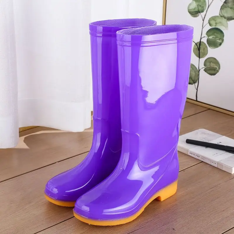 New jelly non-slip waterproof shoes high soft bottom comfortable rain boots adult work treading water rain boots women's summer beef bottom — feature 4