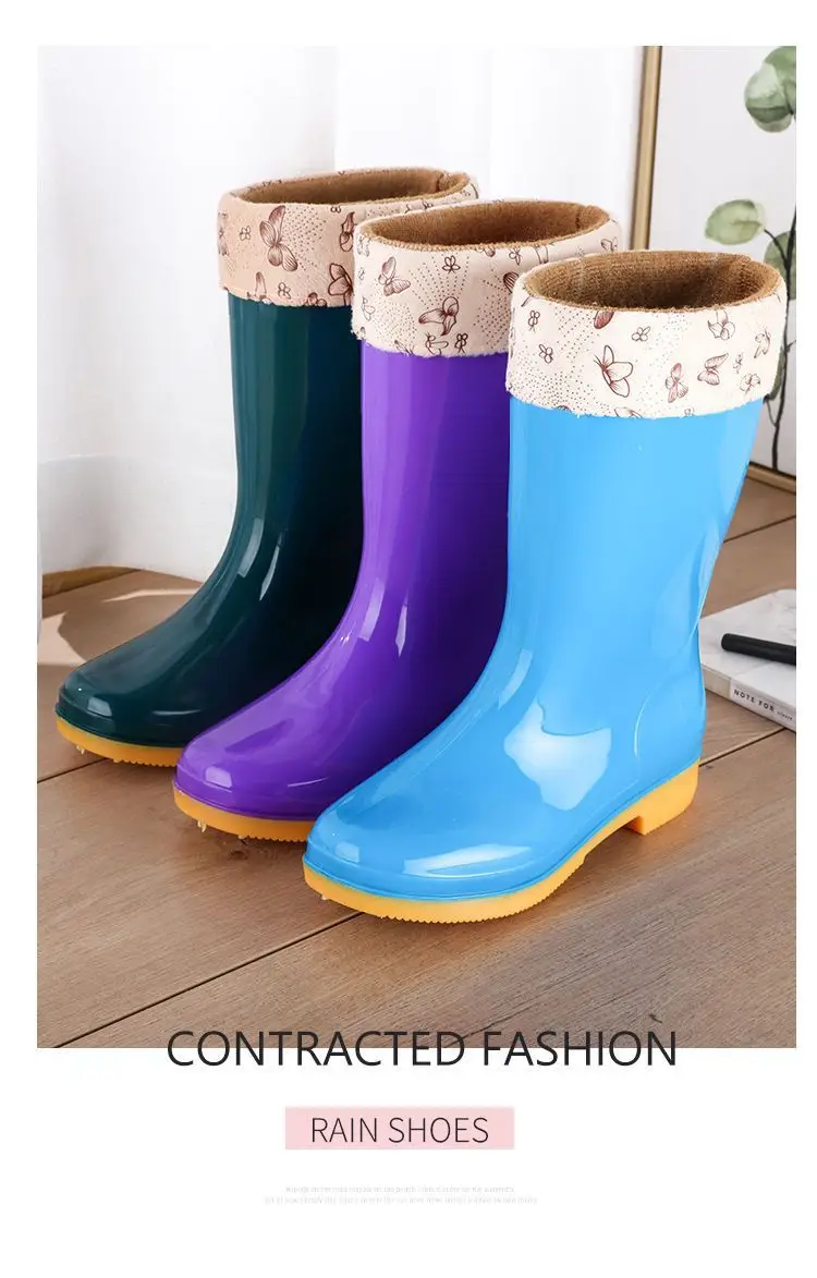 New jelly non-slip waterproof shoes high soft bottom comfortable rain boots adult work treading water rain boots women's summer beef bottom — feature 5