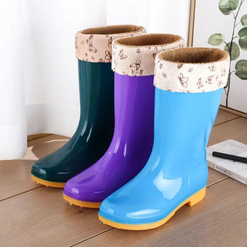 New jelly non-slip waterproof shoes high soft bottom comfortable rain boots adult work treading water rain boots women's summer beef bottom — feature 7