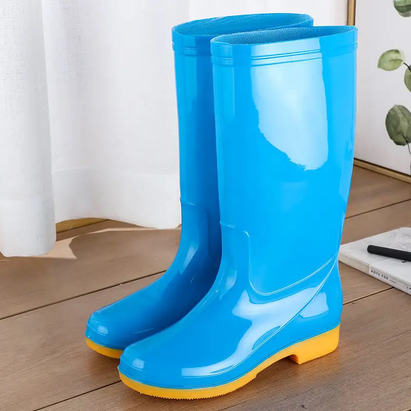New jelly non-slip waterproof shoes high soft bottom comfortable rain boots adult work treading water rain boots women's summer beef bottom — feature 8