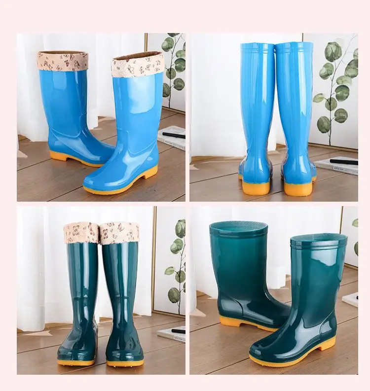 New jelly non-slip waterproof shoes high soft bottom comfortable rain boots adult work treading water rain boots women's summer beef bottom — feature 9
