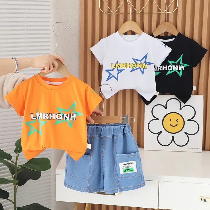 Children's Orange T-Shirt Shorts Set 2024 Summer