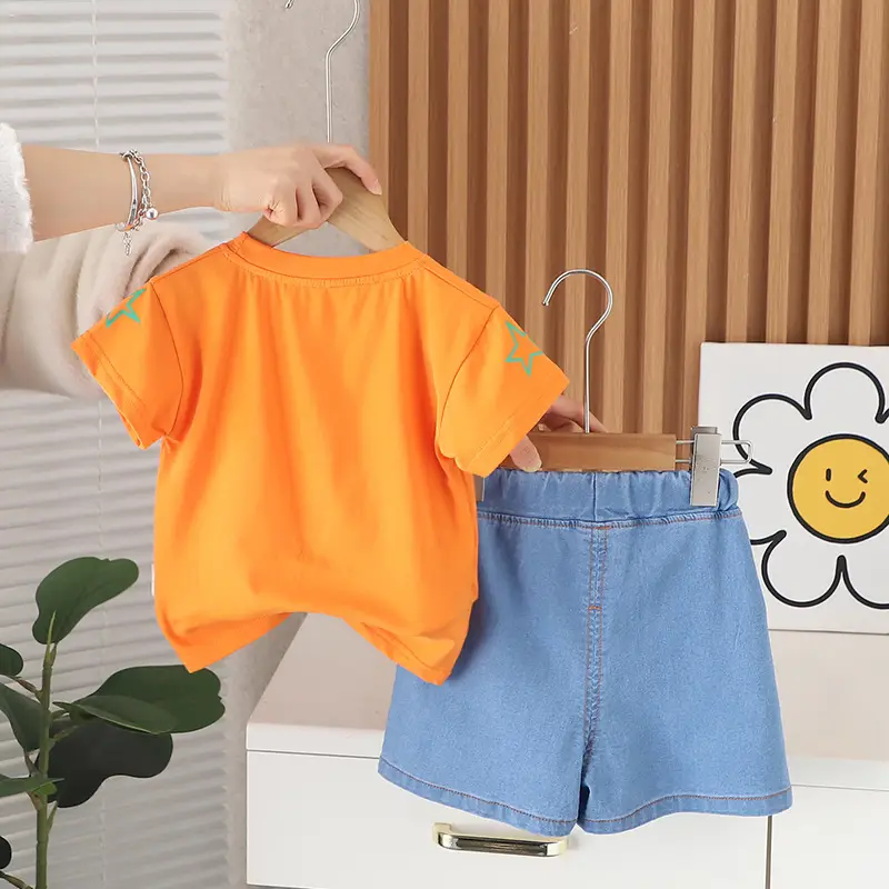 Children's Orange T-Shirt Shorts Set 2024 Summer