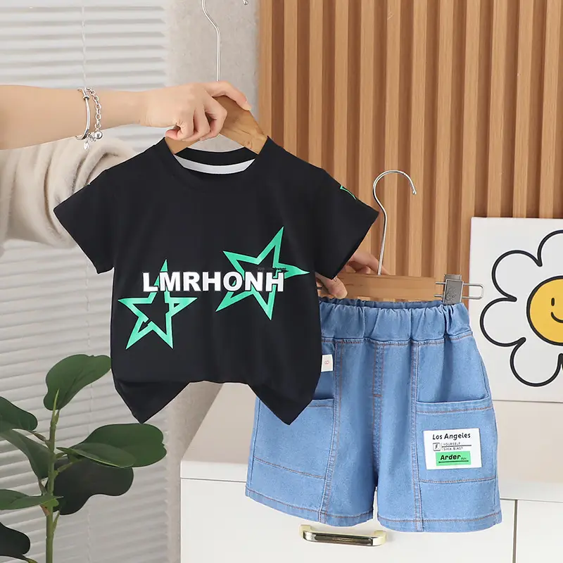 Children's Orange T-Shirt Shorts Set 2024 Summer