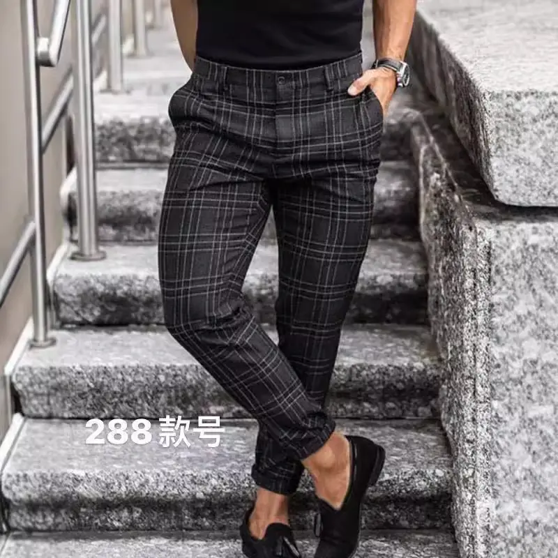 Men's Black Plaid Casual Pants 2021 Summer - Image 3