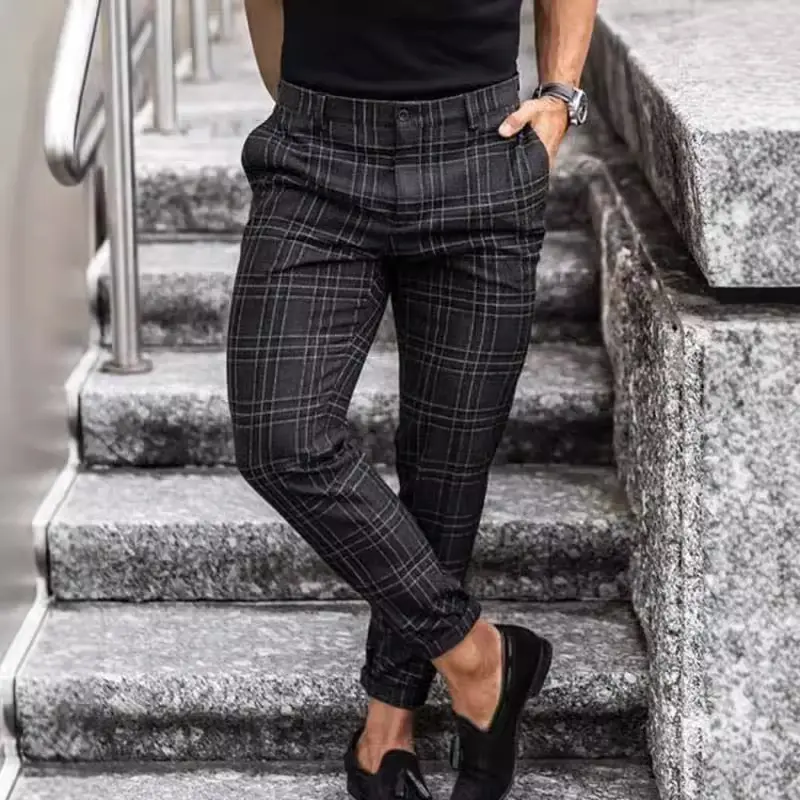 Men's Black Plaid Casual Pants 2021 Summer - Image 4