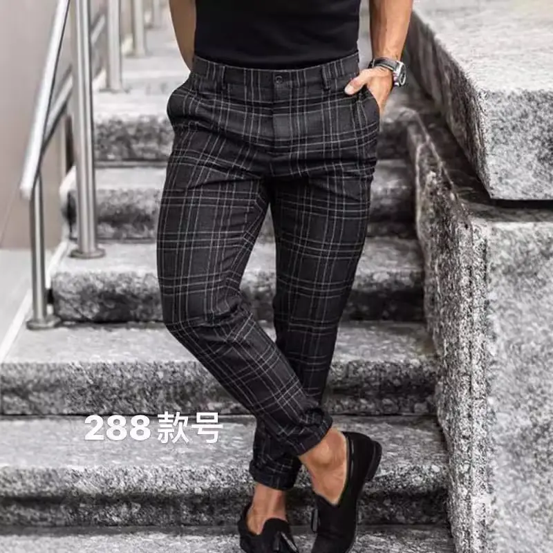 Men's Black Plaid Casual Pants 2021 Summer - Image 5