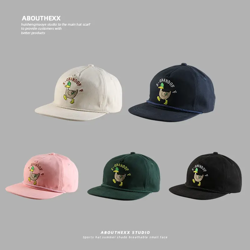 Korean Cartoon Duck Embroidered Blue Cap for Kids