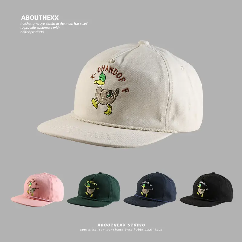 Korean Cartoon Duck Embroidered Blue Cap for Kids