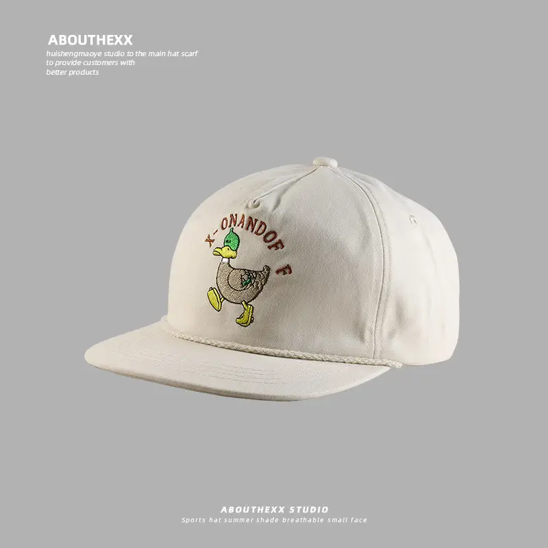 Korean Cartoon Duck Embroidered Blue Cap for Kids