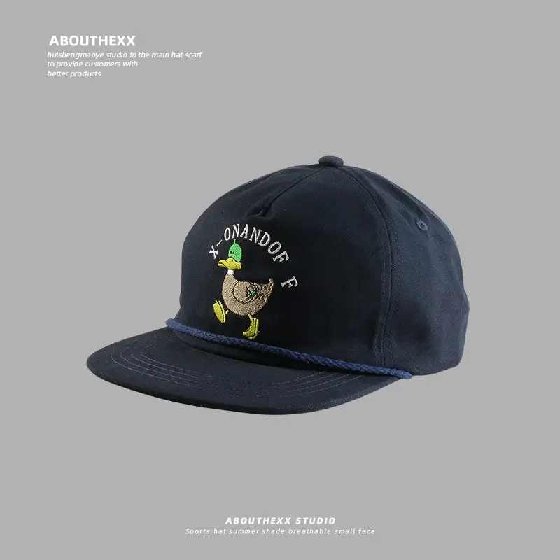 Korean Cartoon Duck Embroidered Blue Cap for Kids
