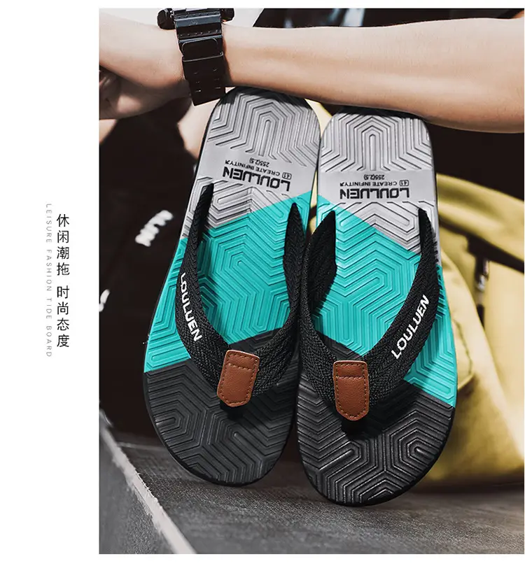 Summer flip-flops men's outdoor wear color matching non-slip slippers men's outdoor soft bottom Vietnam clip-on driving sandals wholesale — feature 10